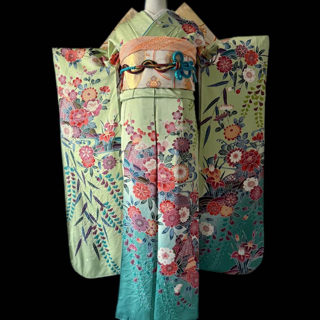 未使用品　振袖フルセット　トールサイズ　新品長襦袢　グリーン　161〜176cm