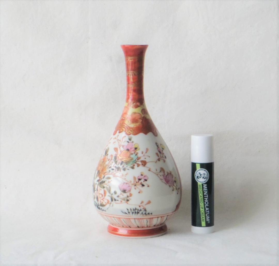 九谷 花瓶 高18cm　★ラベル「明治３年-５年、カナダでかう」