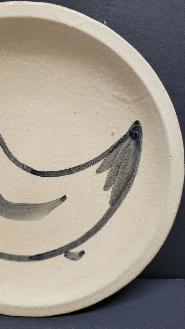 古い今戸焼 都鳥皿 言問 団子皿 15センチ /隅田川焼 角田川焼
