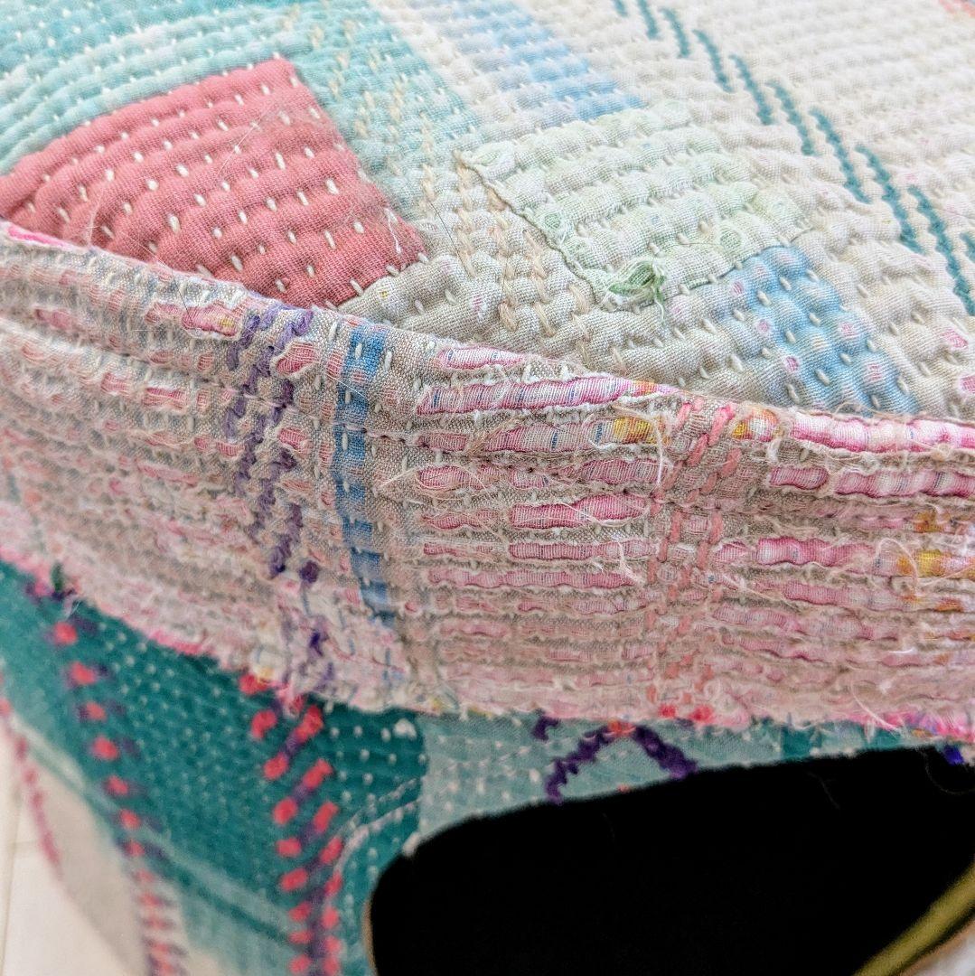ヴィンテージラリーキルトのペットハウス　スツール　ラウンド　刺し子　刺繍　椅子