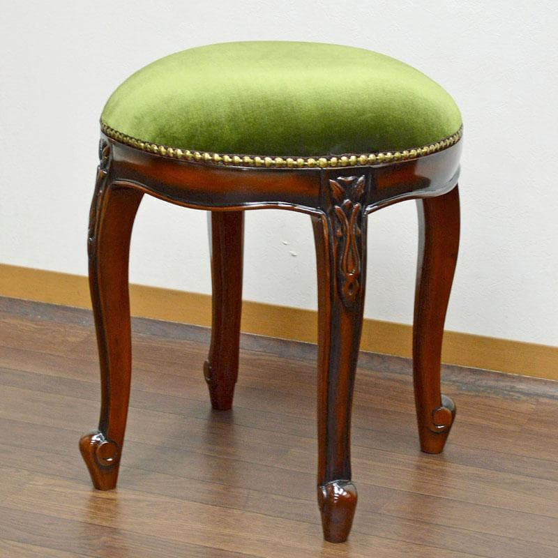 マホガニーアンティーク調 ラウンドスツール グリーン 高級 ドレッサースツール