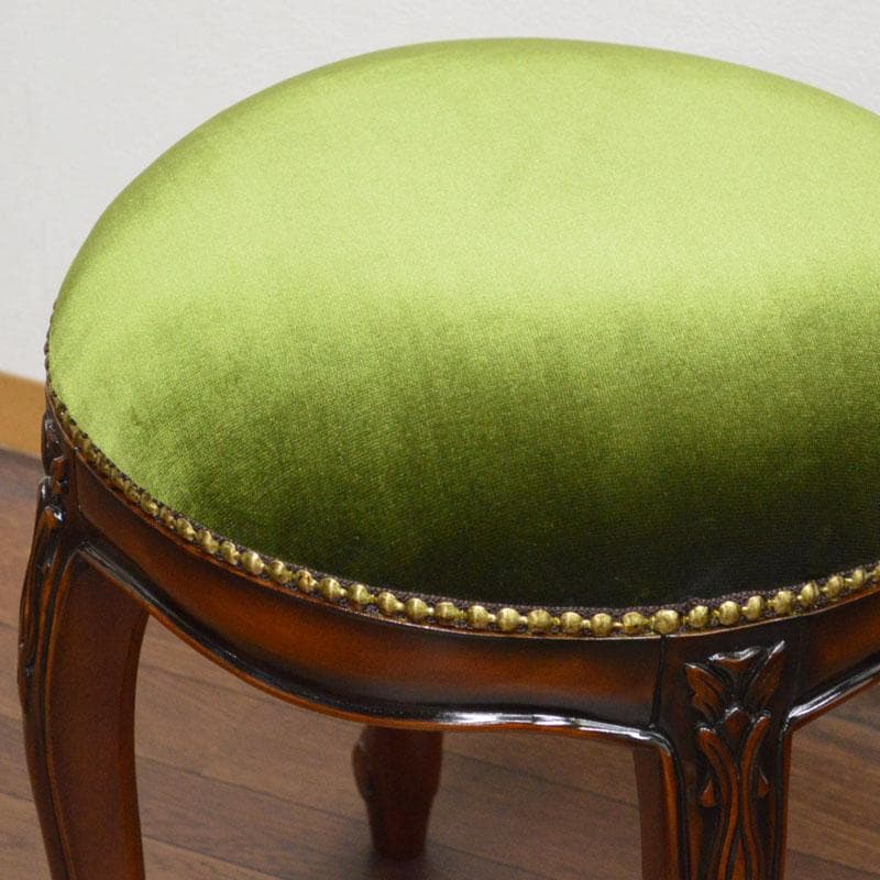 マホガニーアンティーク調 ラウンドスツール グリーン 高級 ドレッサースツール