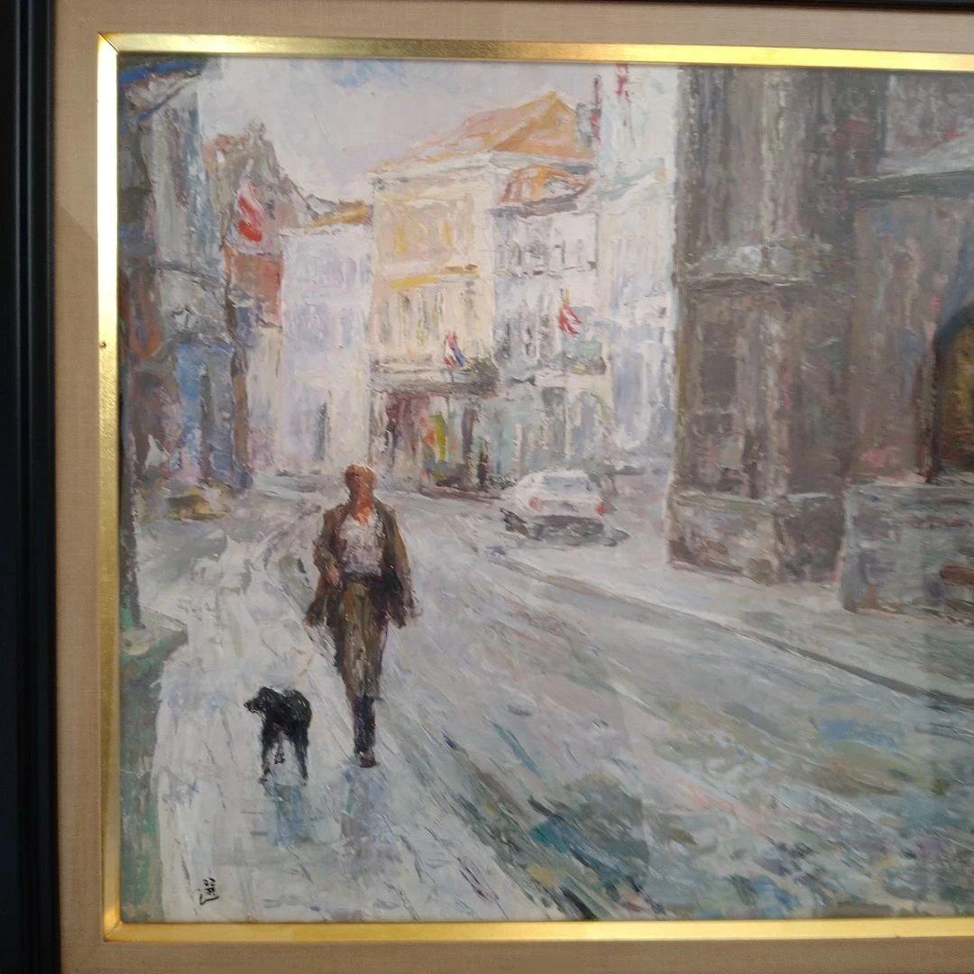 水彩画　ブルージュの朝