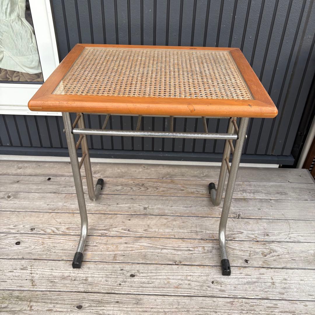 北欧レトロオリバー メタルフレーム ラタンカウンターテーブル 木製サイドテーブル