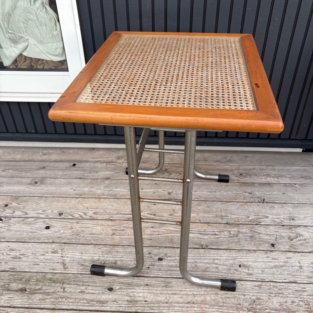 北欧レトロオリバー メタルフレーム ラタンカウンターテーブル 木製サイドテーブル