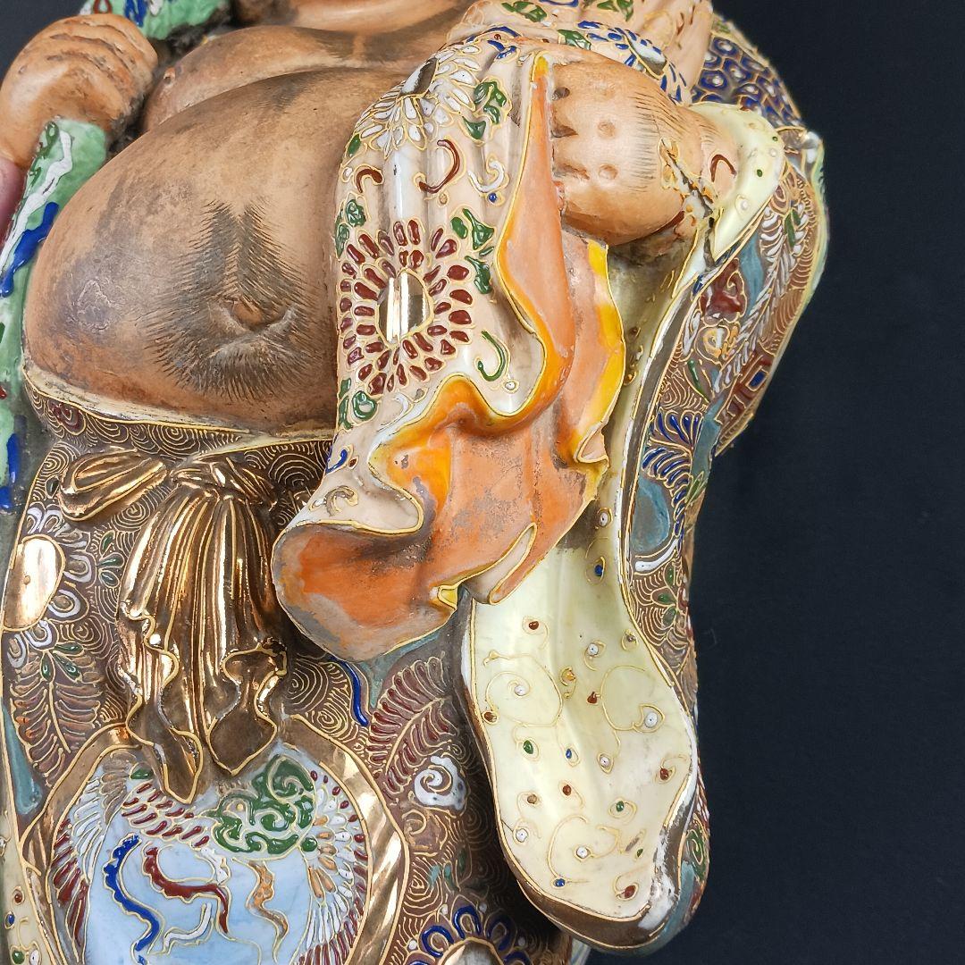 Y3122-9 九谷焼 色絵金襴手鳳凰布袋像 置物 高さ42㎝