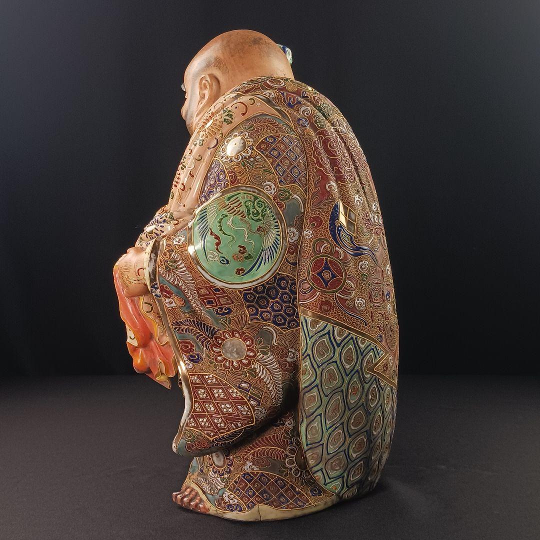 Y3122-9 九谷焼 色絵金襴手鳳凰布袋像 置物 高さ42㎝