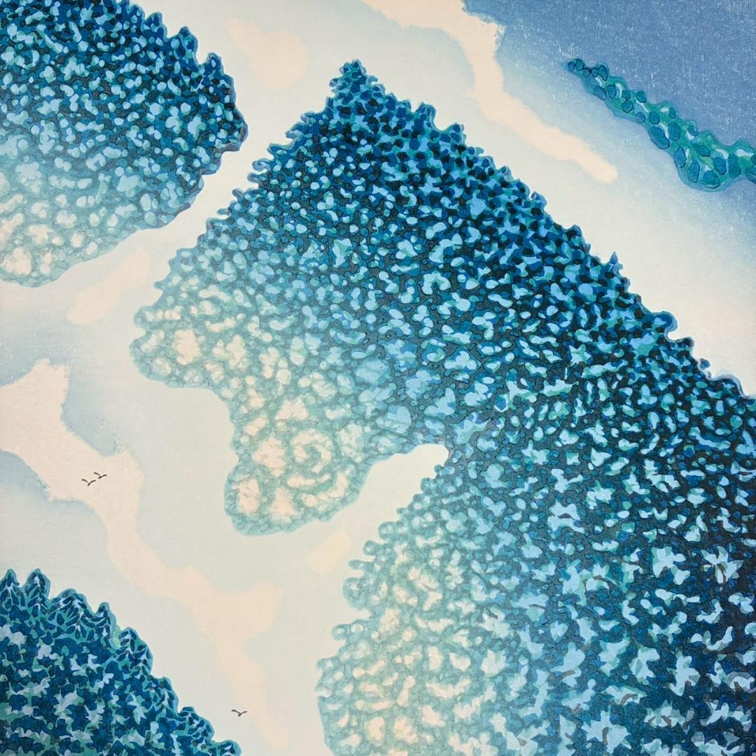 牧野宗則「深山青彩」木版画 1981年制作 直筆サイン入り 限定100点