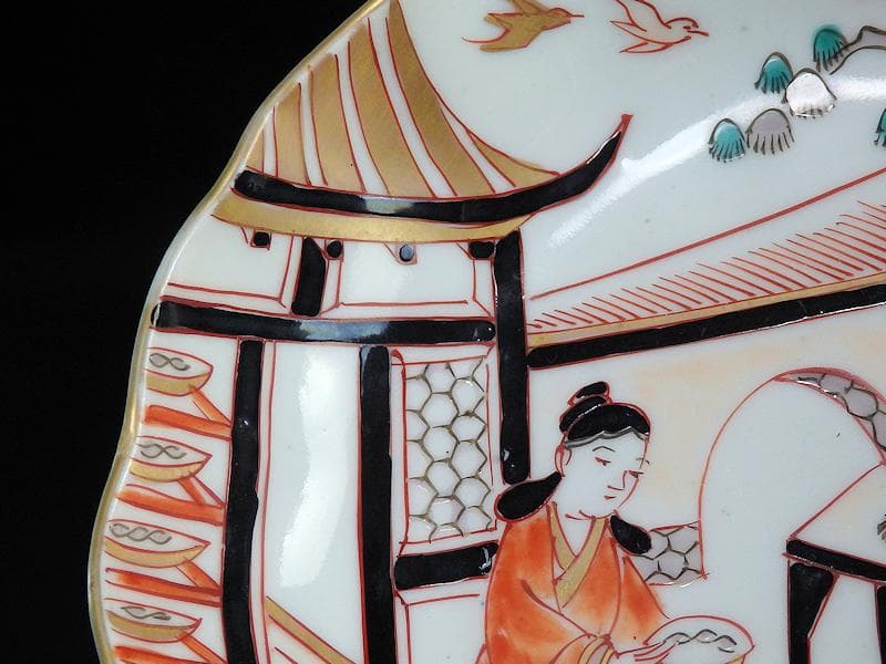 古伊万里　金襴手　唐人美人図　膾皿　５客　615AS-AEy