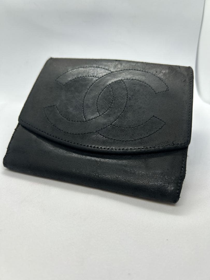 CHANEL　シャネル　二つ折り財布　ラムスキン　ココマーク ブラック /713