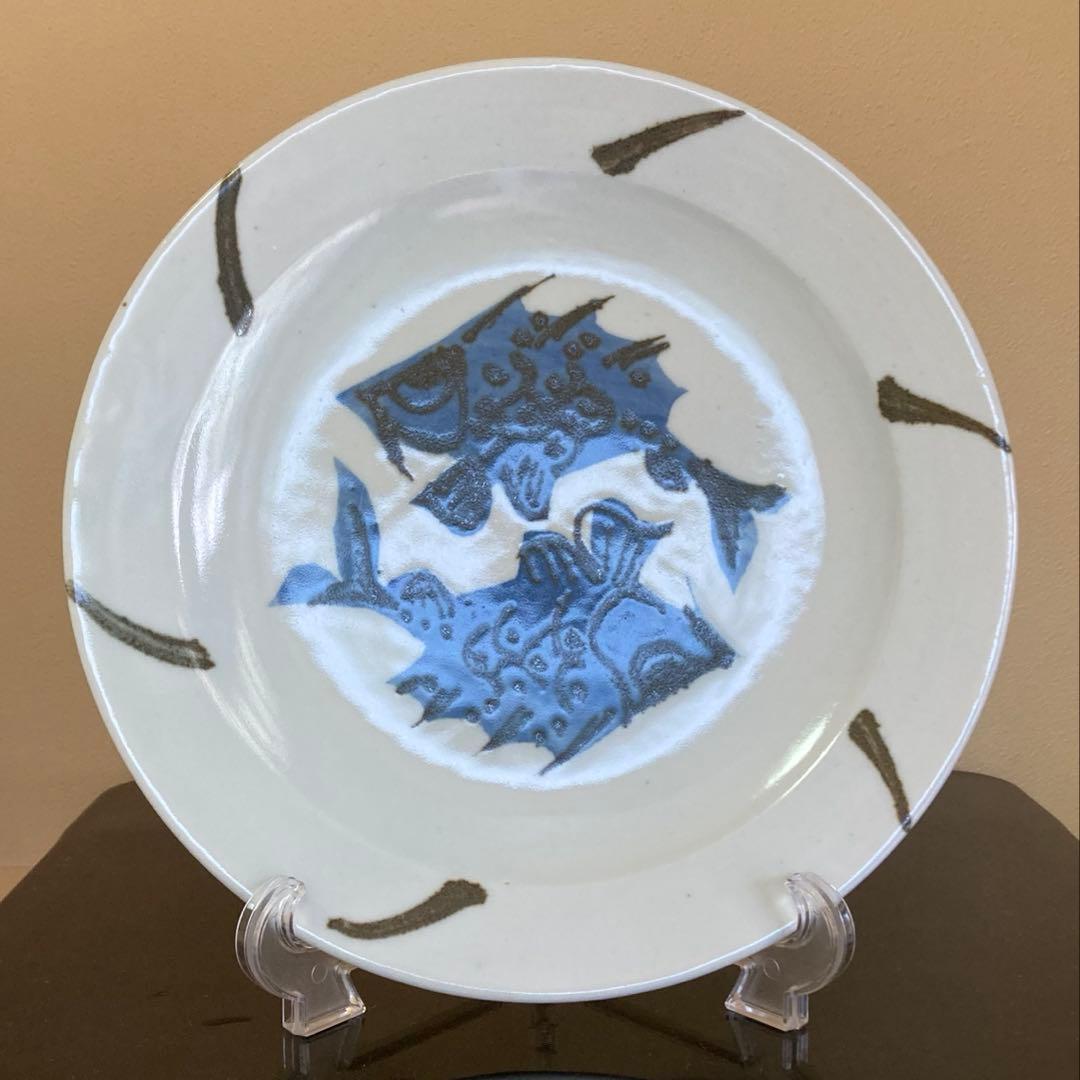 民藝 益子焼 瀧田項一 染付 双魚文皿 飾り皿 元箱 栞付き 1枚