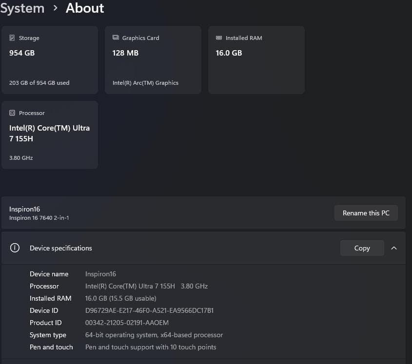 Windowsノート本体 DELL INSPIRON 16 7640 16GB 1TB Ultra 7