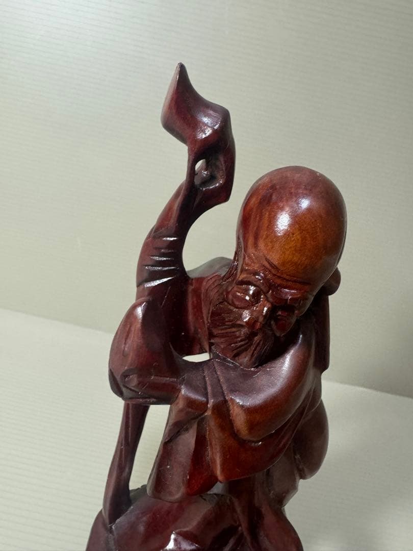 2093 木彫り 福禄寿像 七福神 唐木 彫刻 置物 縁起物