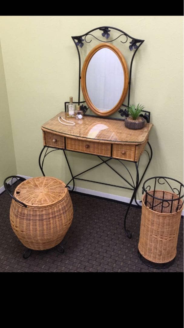 ヴィンテージ♦️高級ラタン♦️アイアンデザイン♦️長物収納 傘立て ゴミ箱に♦️送料込