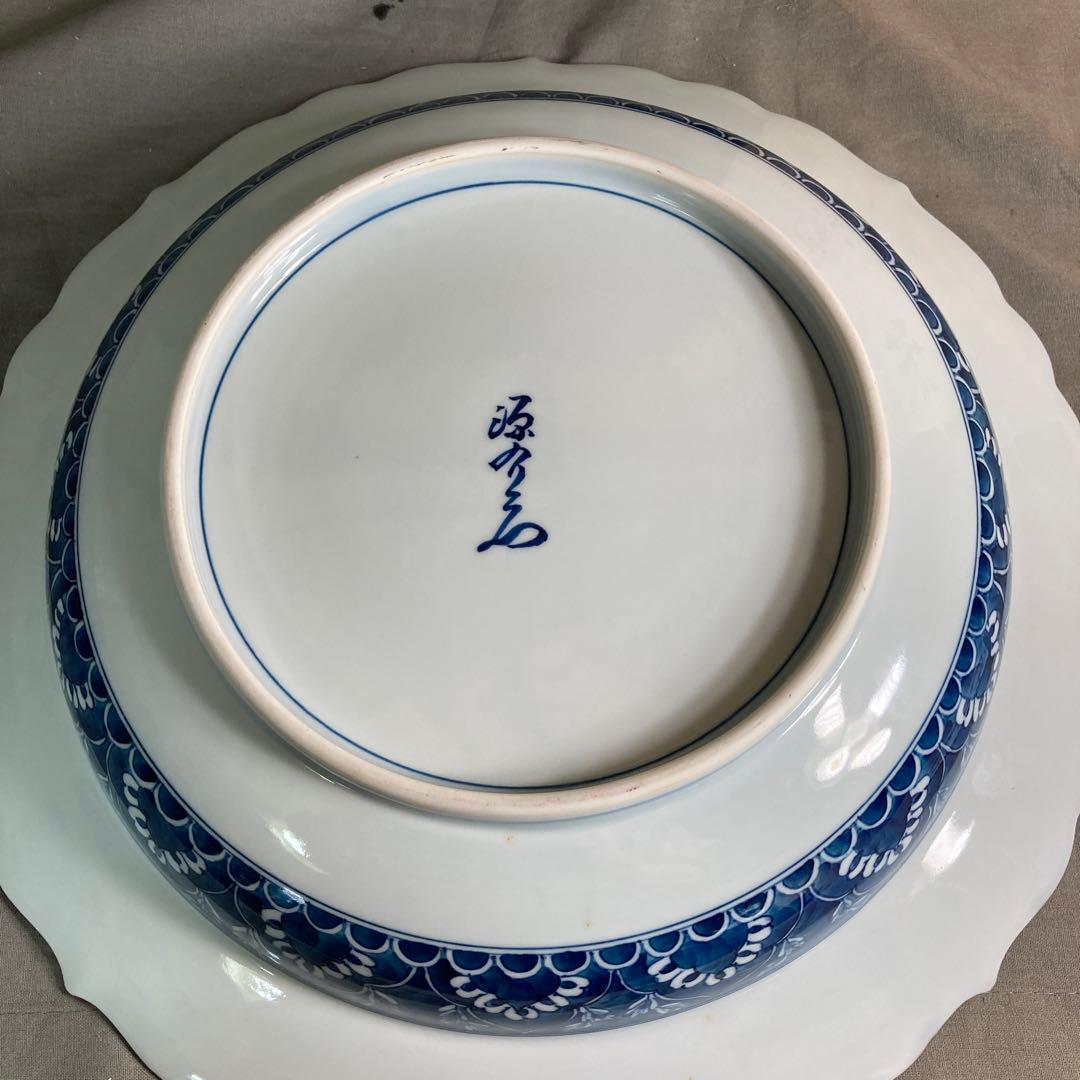 【源右衛門】古伊万里の伝統　日本の名窯　舘林源右衛門作　染濃双鳥文　花形大深鉢