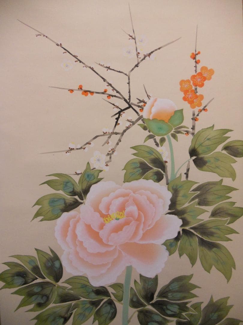 掛け軸 玉苑 四季花 絹本 希少 軸装 茶道具 掛軸 美品 です。