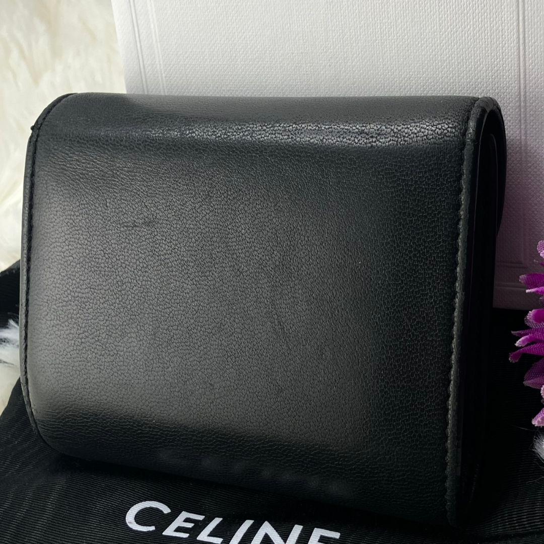 美品 セリーヌ 折り財布 トリオンフ フラップ スモールウォレット