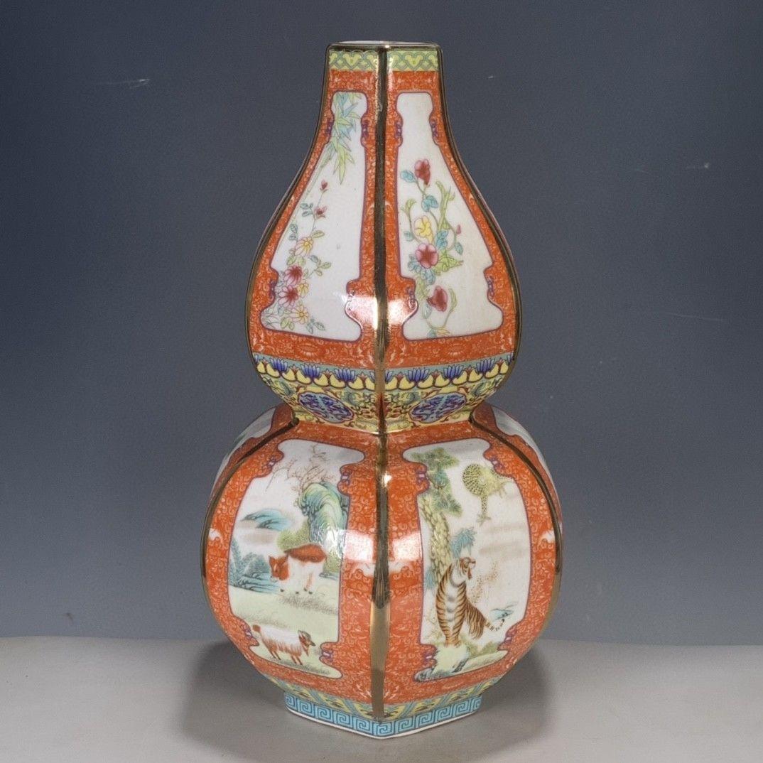 清乾隆粉彩蒔金十二支瓢簞賞瓶 景徳鎮 陶磁器 装飾品 現代工芸品 美術品 置物