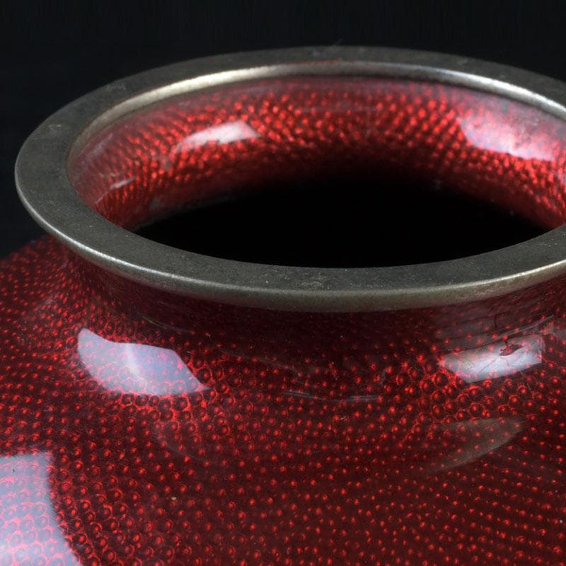 七宝焼　赤透釉　花文　花瓶　V　9604