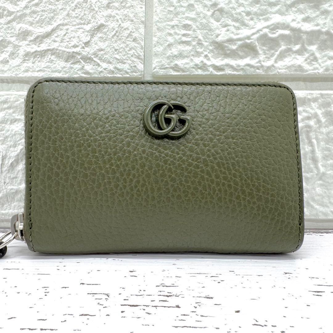 未使用級　グッチ　ケース　マーモント　GG　レザー　カーキ