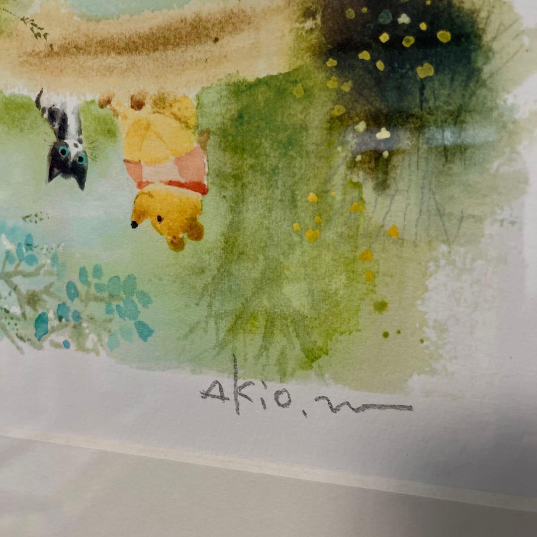 あきお プーさんと猫 版画 125/150