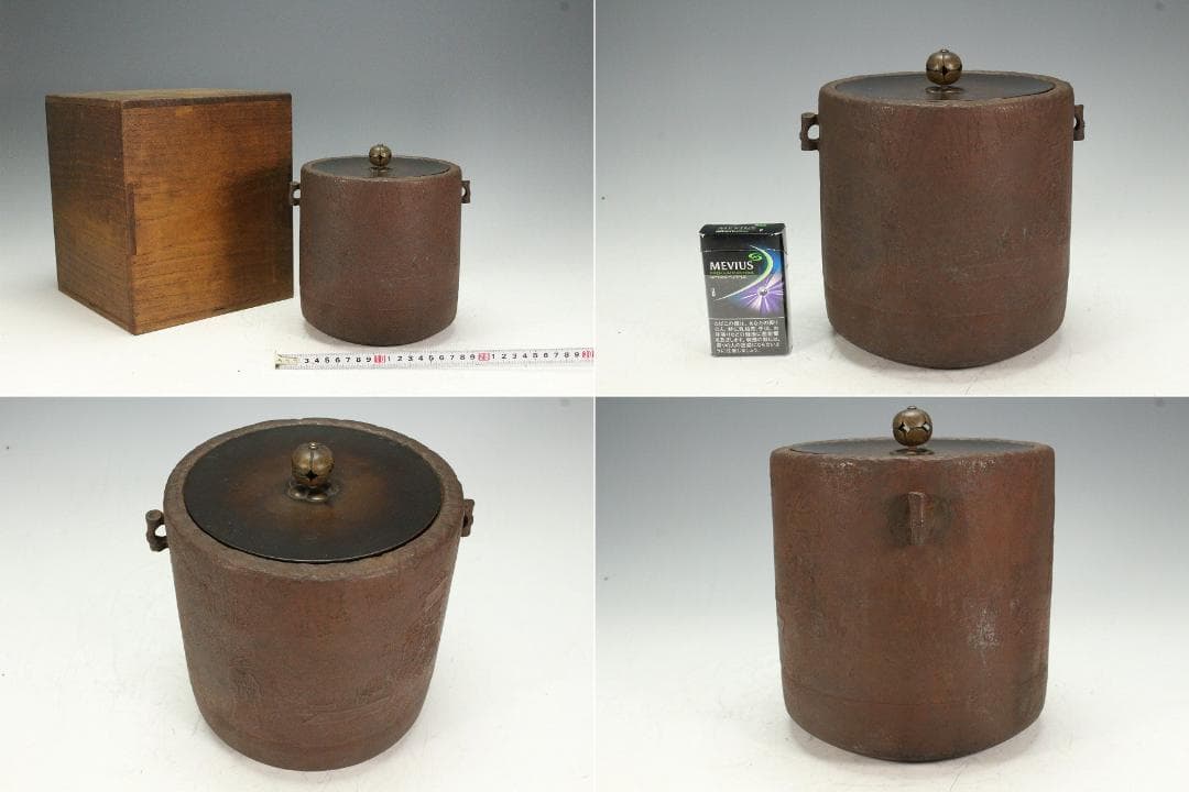 茶道具 竹林七賢人紋 筒釜 時代物(K-A653)