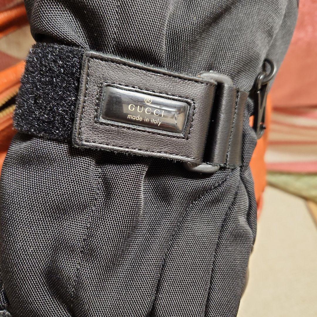 GUCCI 黒 レザー ナイロン グローブ　サイズ8