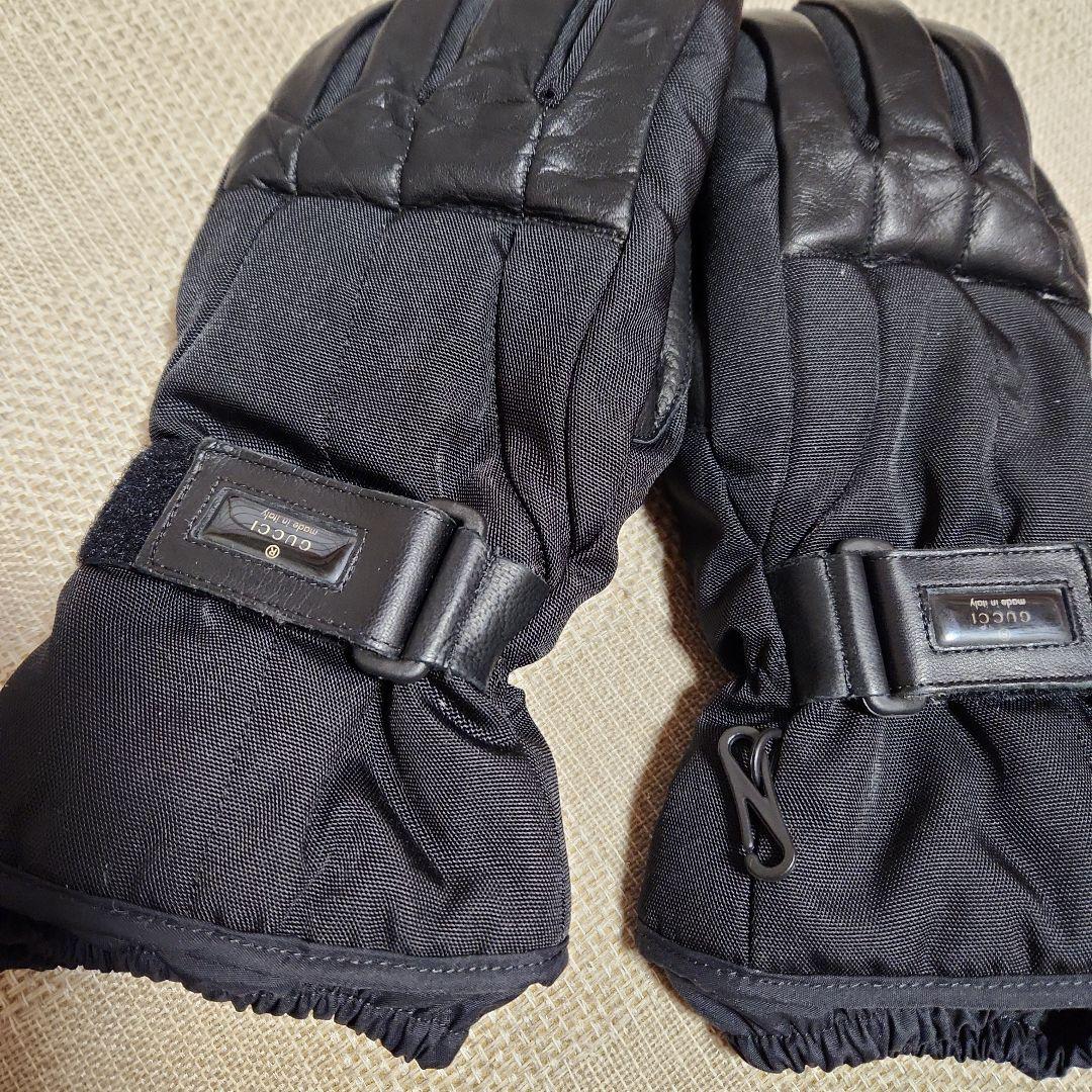 GUCCI 黒 レザー ナイロン グローブ　サイズ8