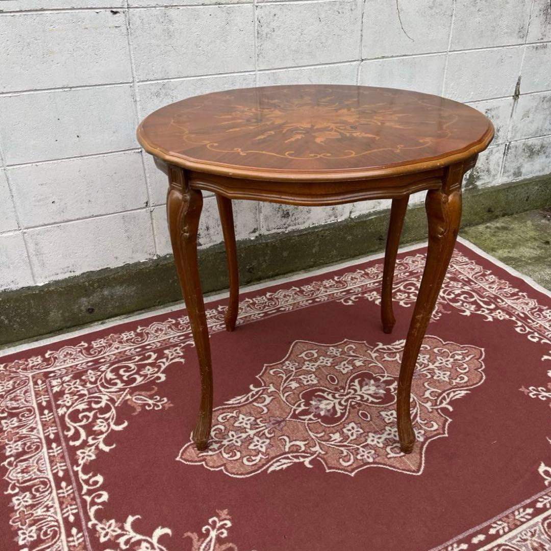 ビンテージ古家具◾️象嵌デザイン×猫脚 ラウンドテーブル 丸テーブル アンティーク