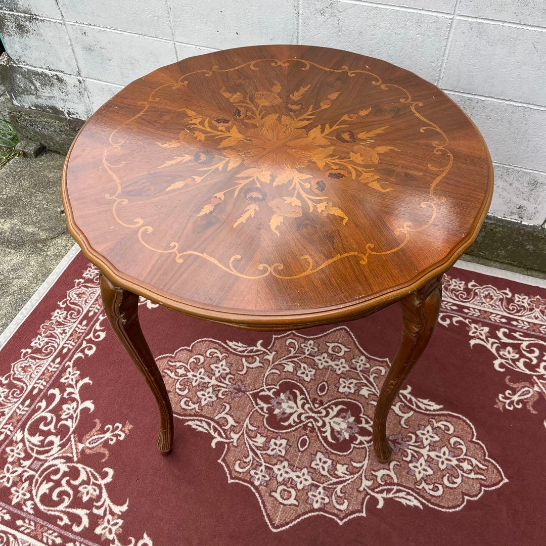 ビンテージ古家具◾️象嵌デザイン×猫脚 ラウンドテーブル 丸テーブル アンティーク