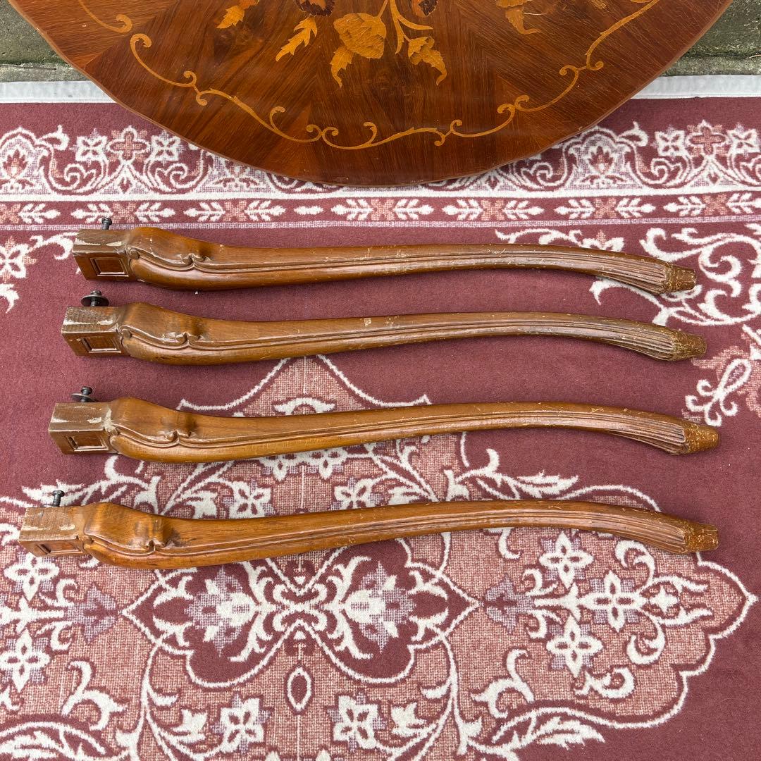 ビンテージ古家具◾️象嵌デザイン×猫脚 ラウンドテーブル 丸テーブル アンティーク