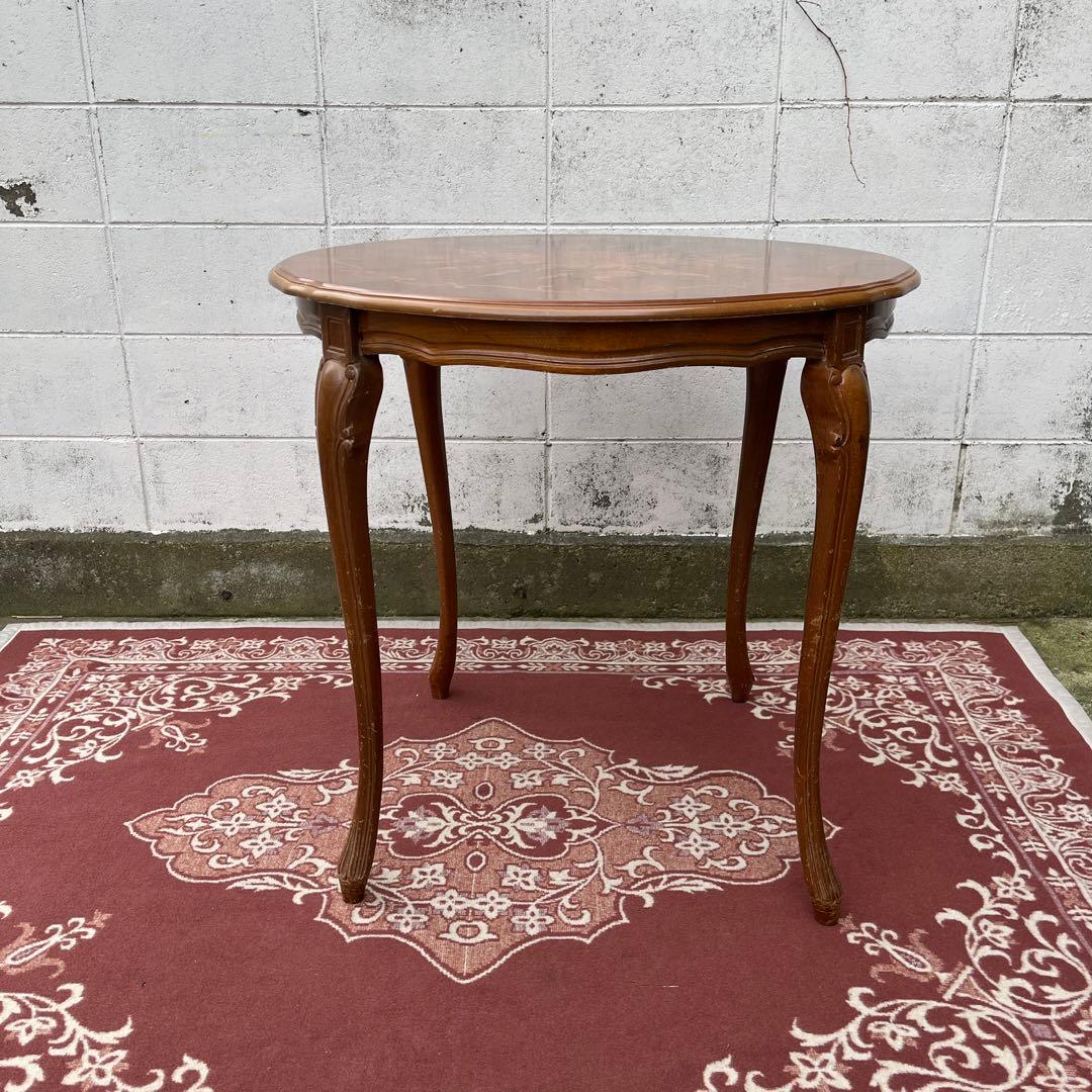 ビンテージ古家具◾️象嵌デザイン×猫脚 ラウンドテーブル 丸テーブル アンティーク