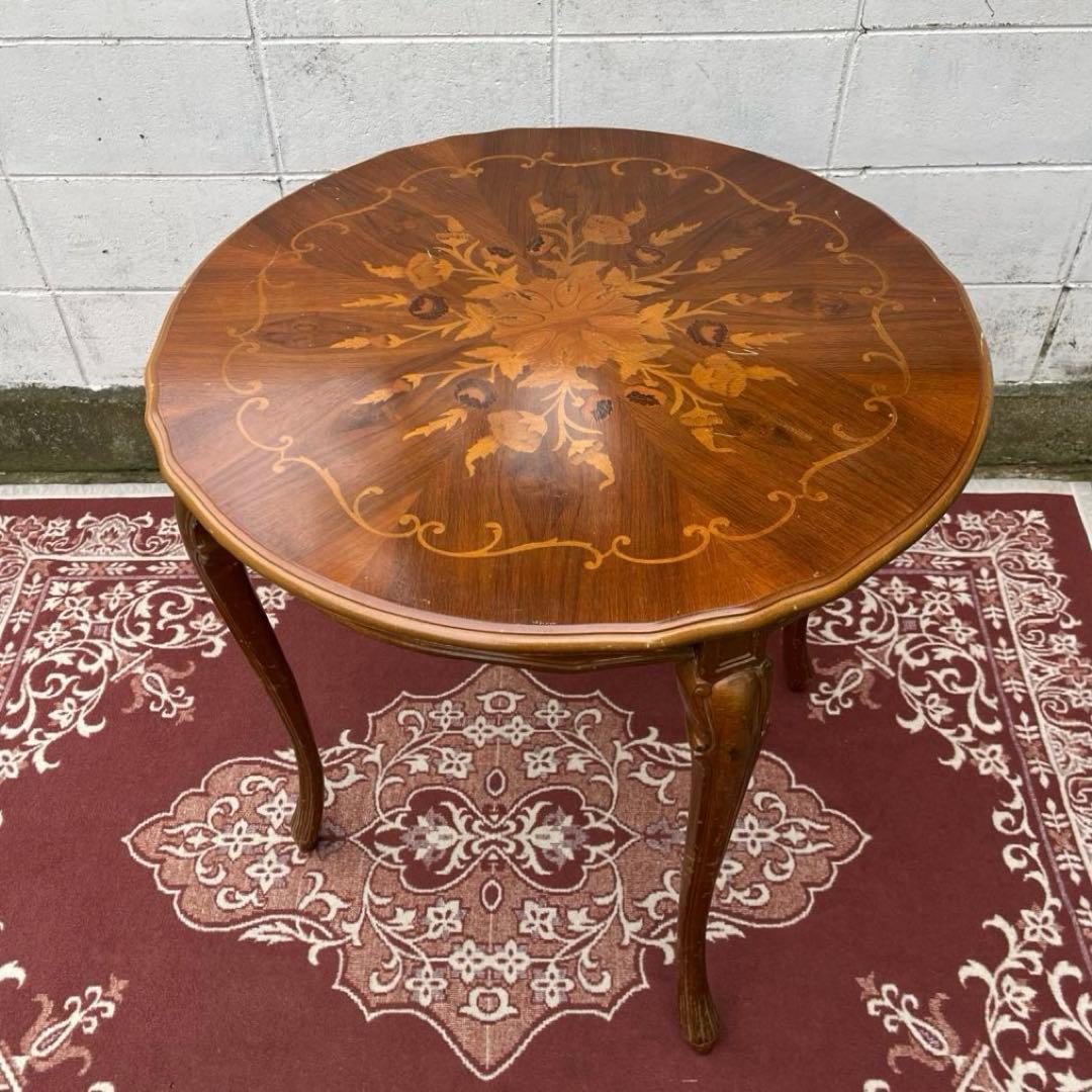 ビンテージ古家具◾️象嵌デザイン×猫脚 ラウンドテーブル 丸テーブル アンティーク