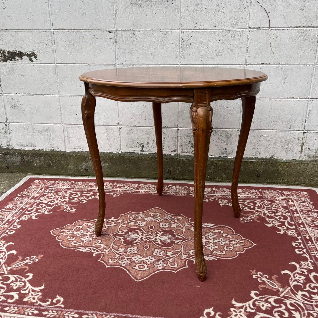 ビンテージ古家具◾️象嵌デザイン×猫脚 ラウンドテーブル 丸テーブル アンティーク