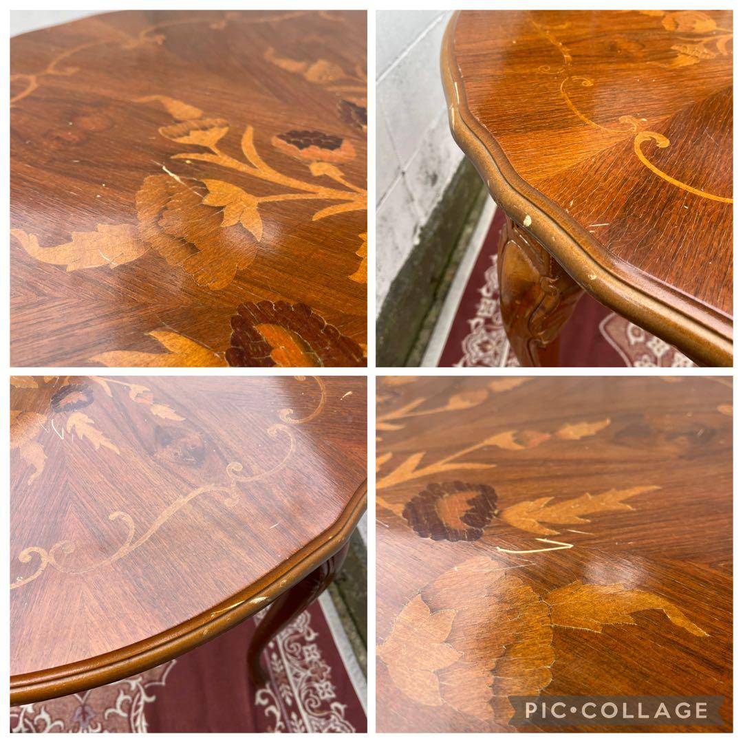 ビンテージ古家具◾️象嵌デザイン×猫脚 ラウンドテーブル 丸テーブル アンティーク