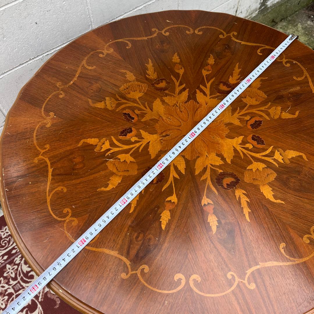 ビンテージ古家具◾️象嵌デザイン×猫脚 ラウンドテーブル 丸テーブル アンティーク