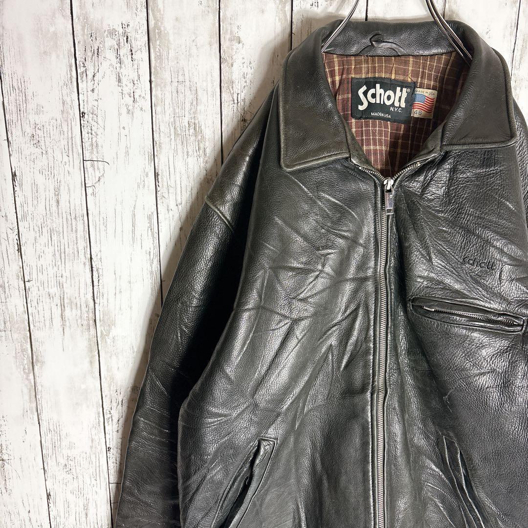 90s schott ショット シングルライダース レザージャケット 古着□