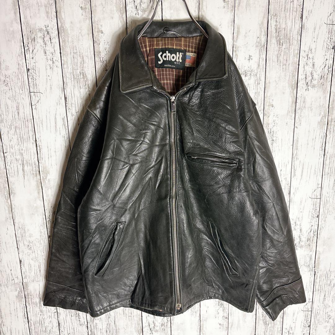 90s schott ショット シングルライダース レザージャケット 古着□
