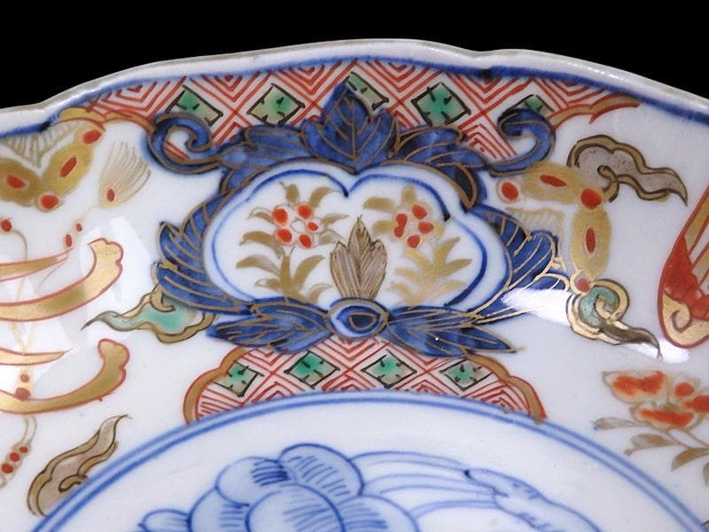 古伊万里　色絵　鳳凰に牡丹の図　膾皿　５客　C380AS-CZf