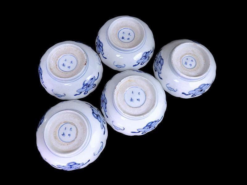 古伊万里　色絵　鳳凰に牡丹の図　膾皿　５客　C380AS-CZf