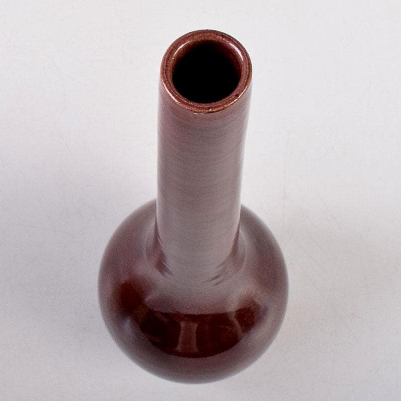 交趾焼　赤沢露石（修三）作　鶴首花入　花瓶　共箱　Z　8575