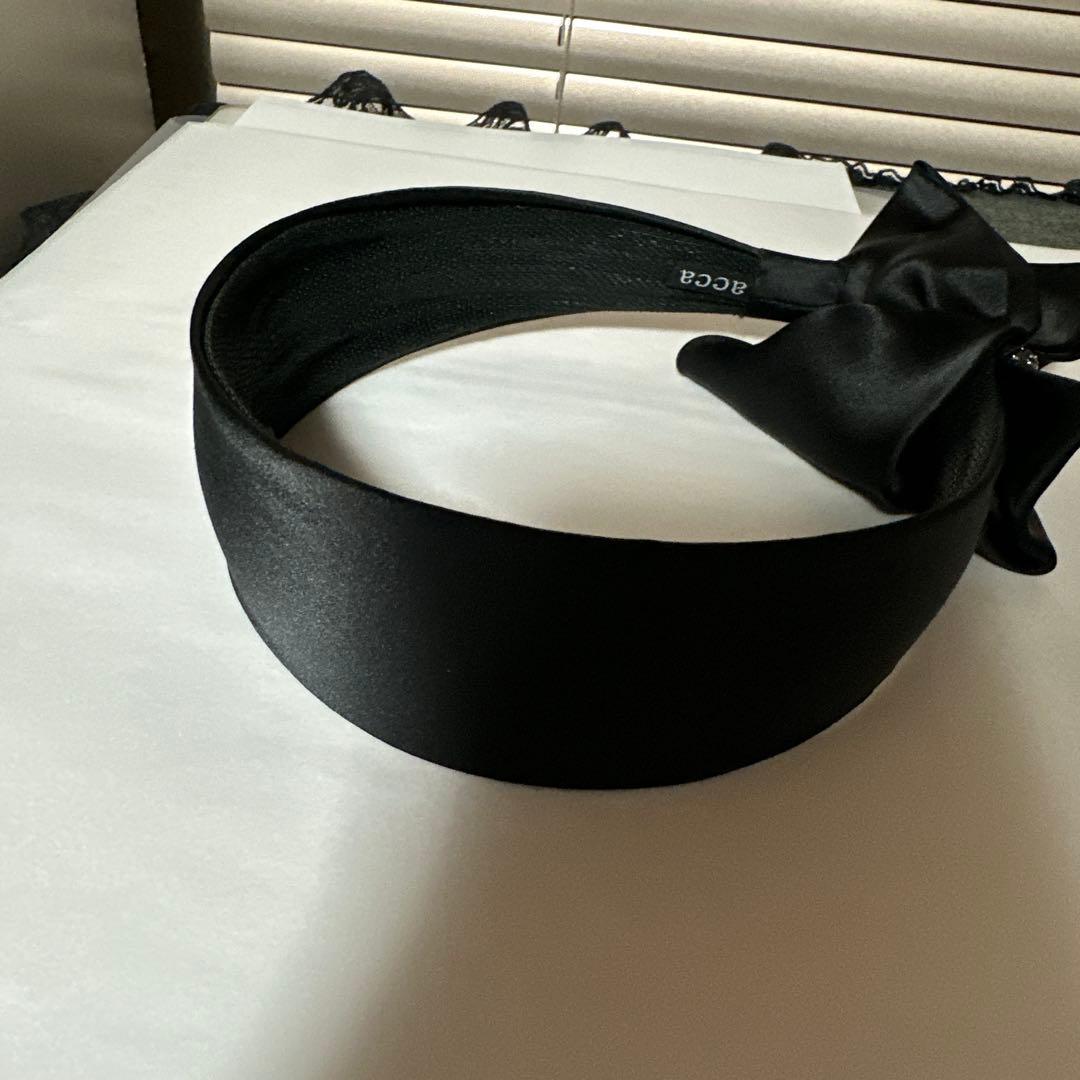 a c c aビジュー黒 サテン リボン付き ヘアバンド