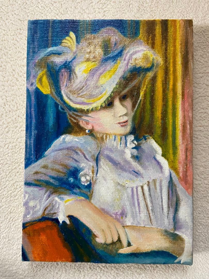 ルノワール　肉筆手描きの油絵模写画　帽子の女