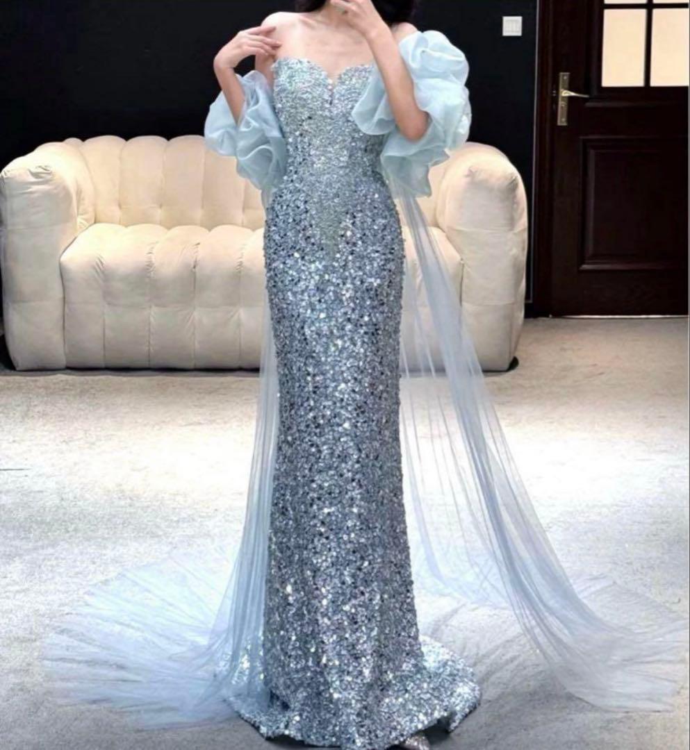 スパンコールがゴージャスなショール付き イブニングドレス