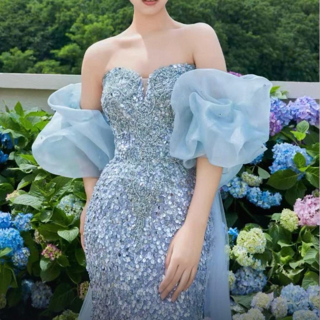 スパンコールがゴージャスなショール付き イブニングドレス