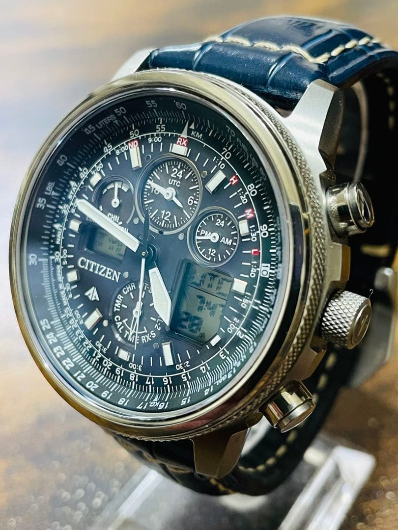 G*n様 美品　シチズンプロマスタースカイ　電波ソーラー　軽量チタン　新品本革ベ