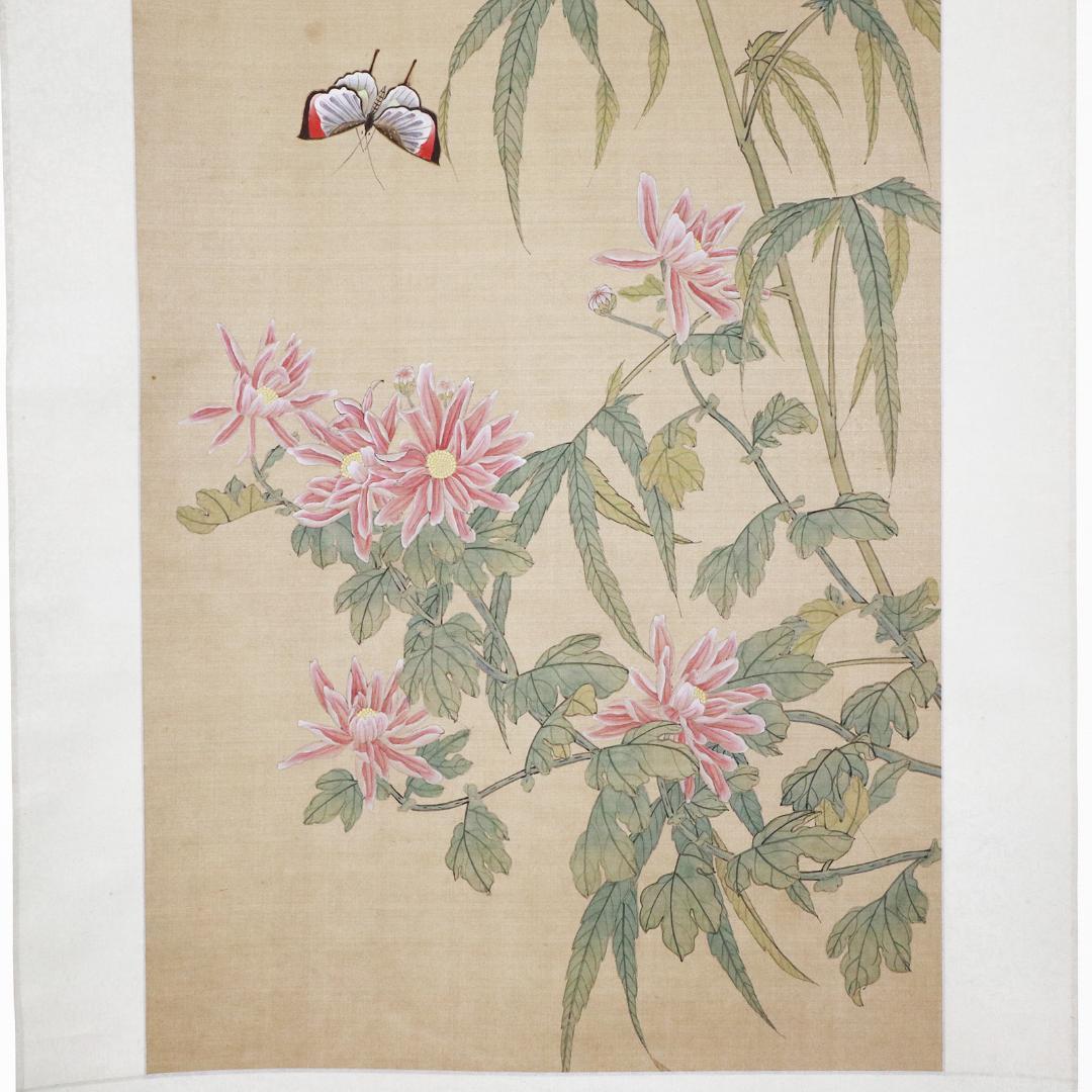 中国 掛軸 『花鳥大立軸』絹本　箱付