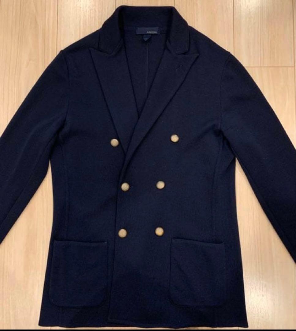 LARDINI ミラノリブダブルニットジャケット　ネイビーM