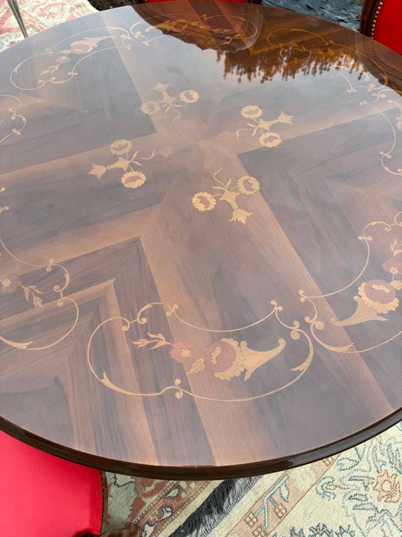 イタリア製 ロココ様式 ダイニング5点セット 象嵌 寄木細工 神戸まで直接引取