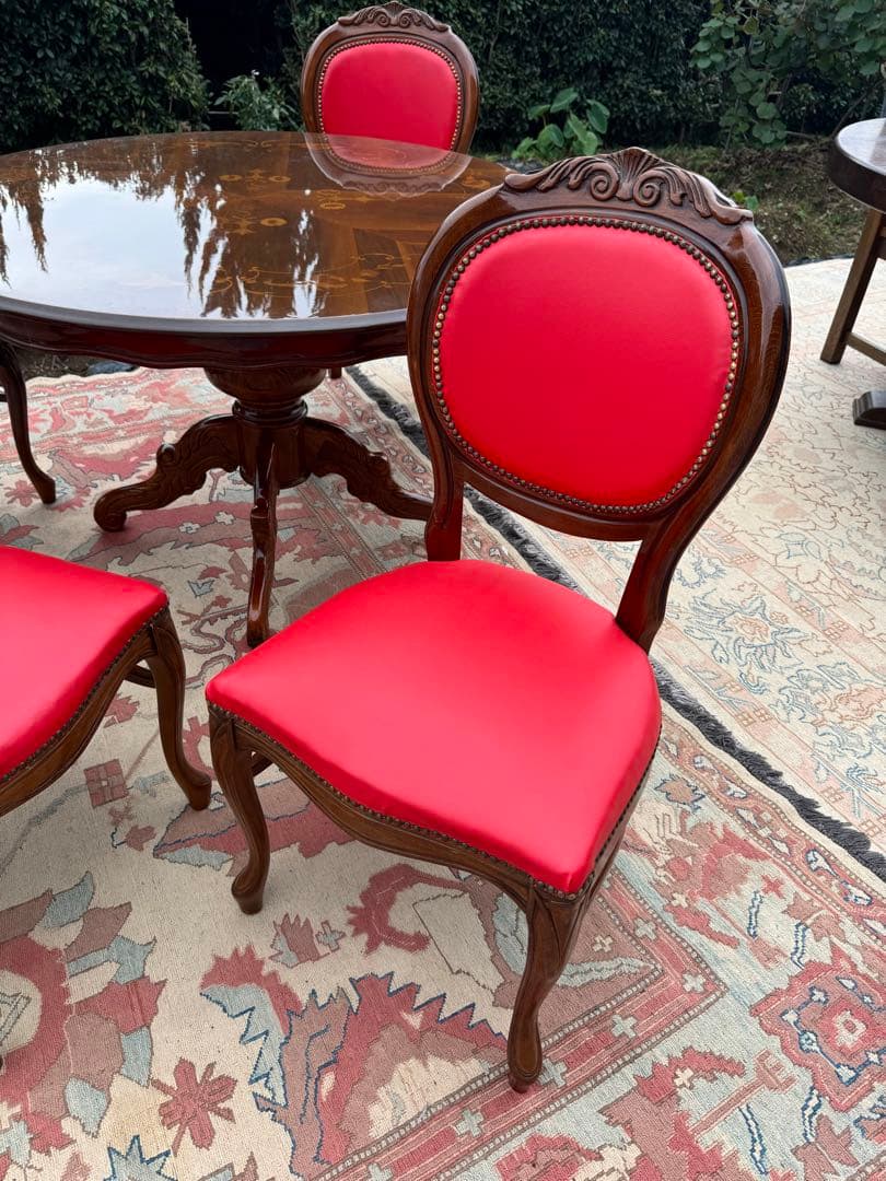 イタリア製 ロココ様式 ダイニング5点セット 象嵌 寄木細工 神戸まで直接引取